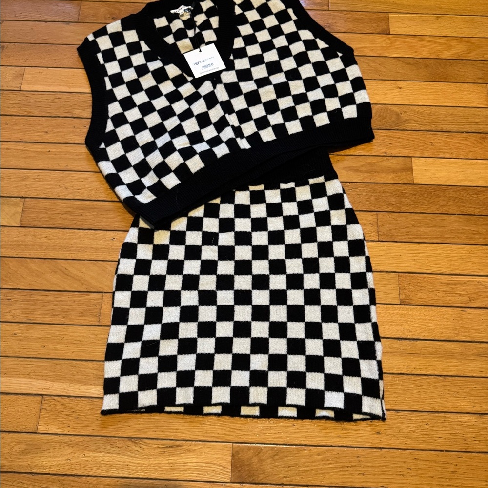 Black and White Checkered Knit Set